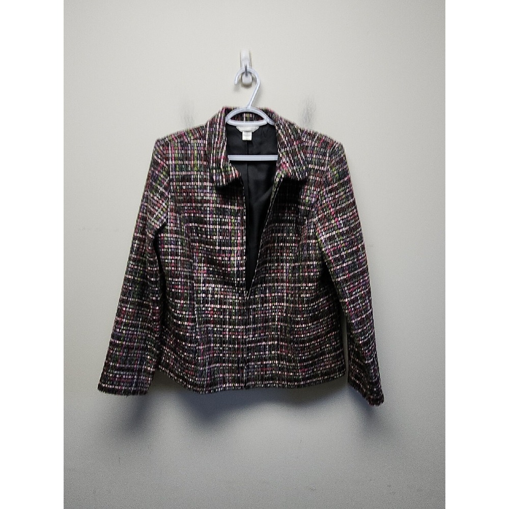 Christopher & Banks Zip Up Checkered  Blazer Jacket Size Large Business Casual‎